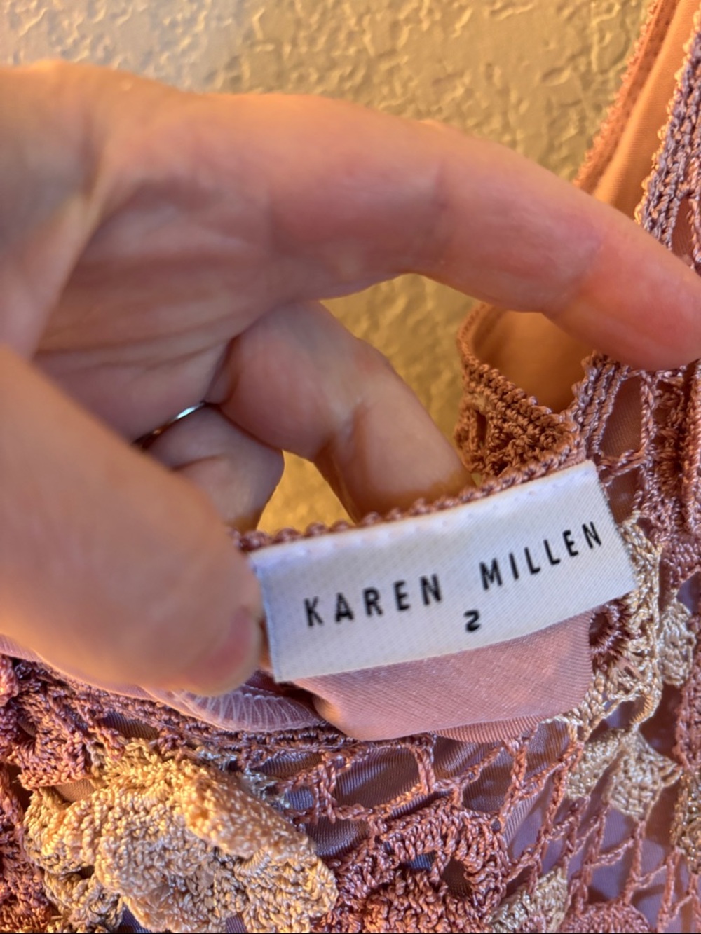 Vintage Karen Millen bohemian Crochet Floral Midi Dress in Pink and Cream 2 - Picture 6 of 8